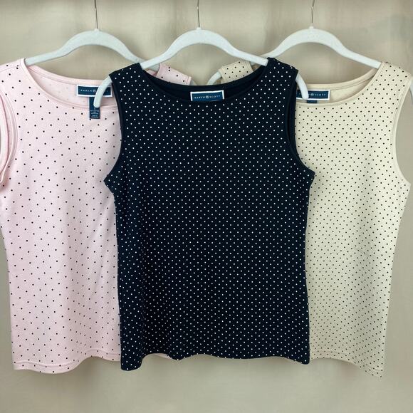 Karen Scott Sleeveless Tank Top Polka Dot Pink Black Tan Taupe Small - Picture 1 of 10